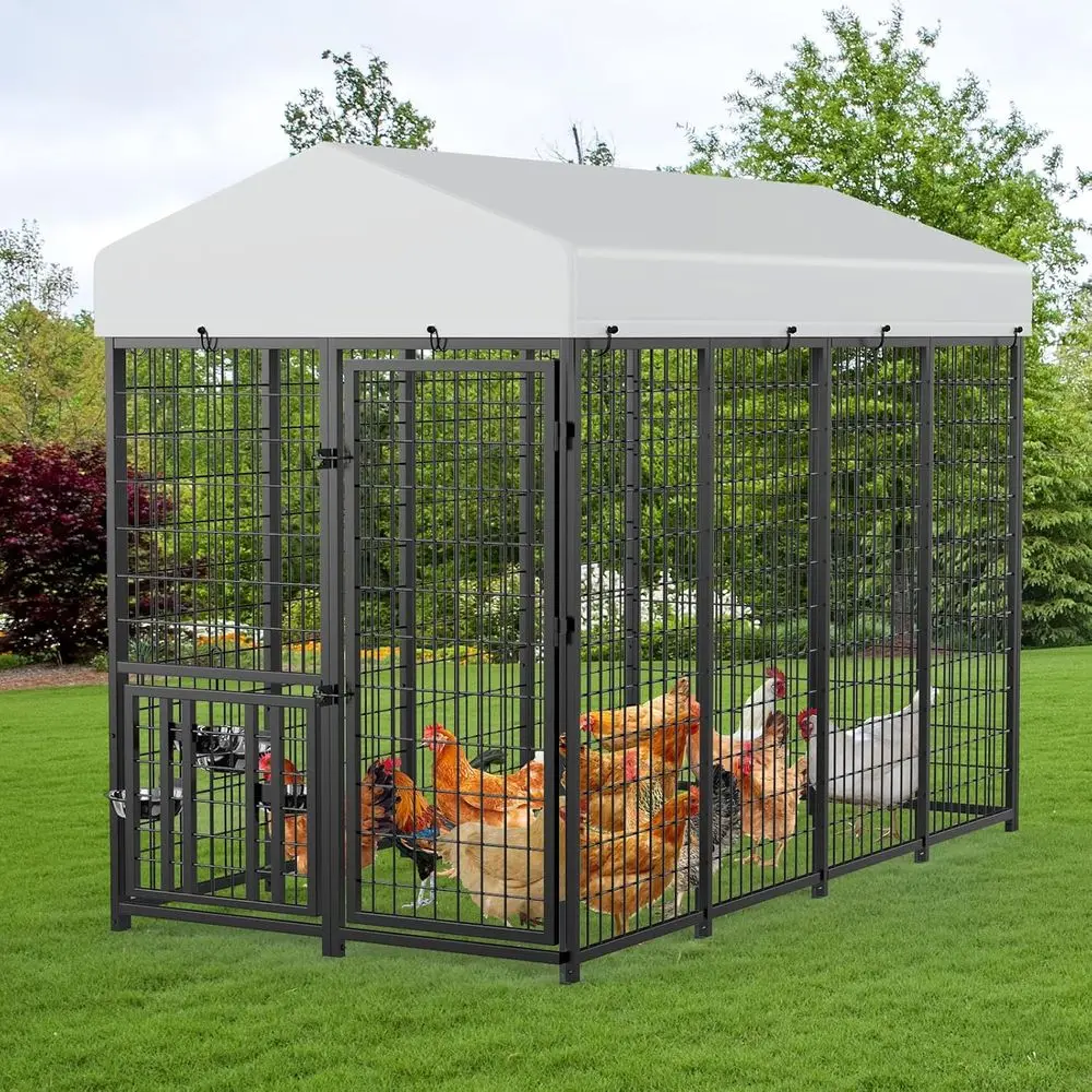 

Large Metal Chicken Coop, Walk-in Poultry Chicken Coops for 15 Chickens (8'L x 4'W x 5.6'H)
