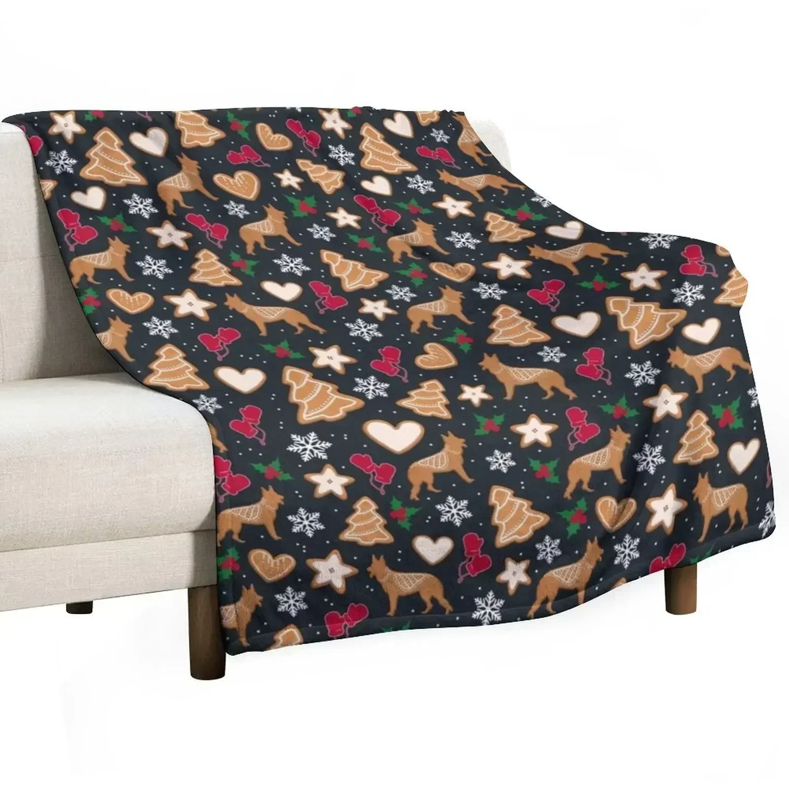 

Gingerbread pups German shepherd Throw Blanket Easy Care Comfortable Blanket for Couch