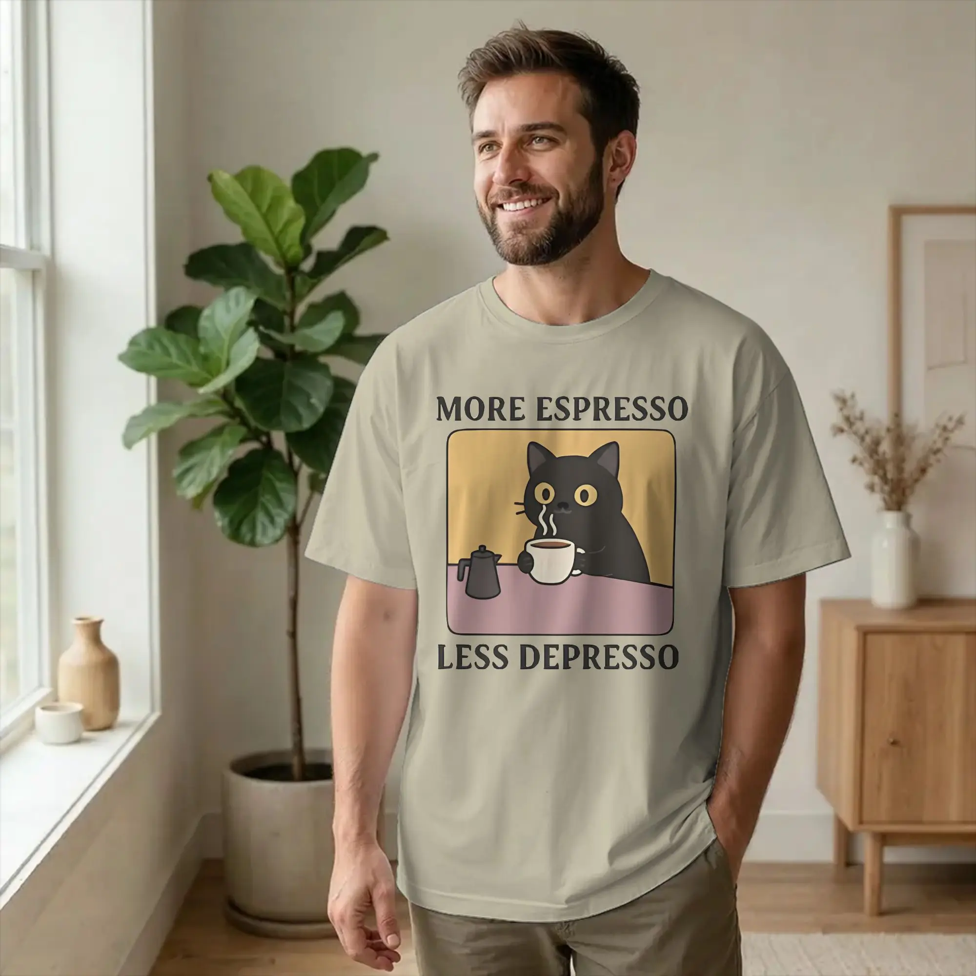 Men Women More Espresso Less Depresso T Shirts Funny Meme Pure Cotton Clothes Fun Short Sleeve Crew Neck Tees Gift Idea T-Shirt