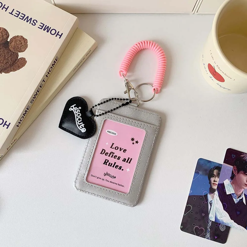 With Keychain Korean Style Card Holder Bungee Cord Card Case Student Card Cover Candy Color PU Leather ID Card Holders