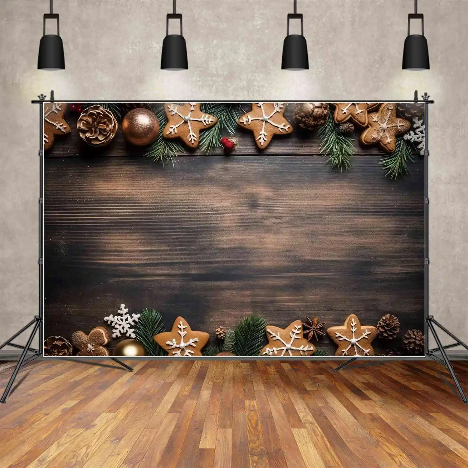 MOON.QG Backdrop Christmas Pine Wood Ornaments Decor Photo Background Wooden Board Gingerbread Studio Product Photography Props