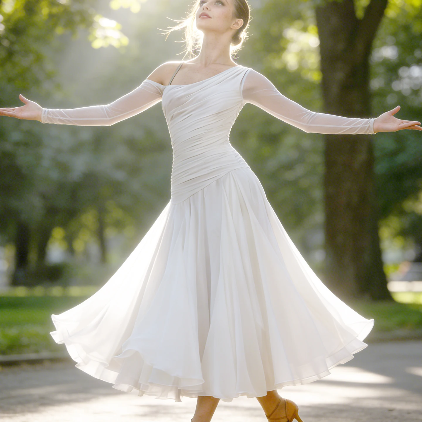 2025 Nuovo vestito da competizione di ballo da sala slim fit pieghettato per le donne Valzer adulto moderno vestito da allenamento per prestazioni di danza XH3926