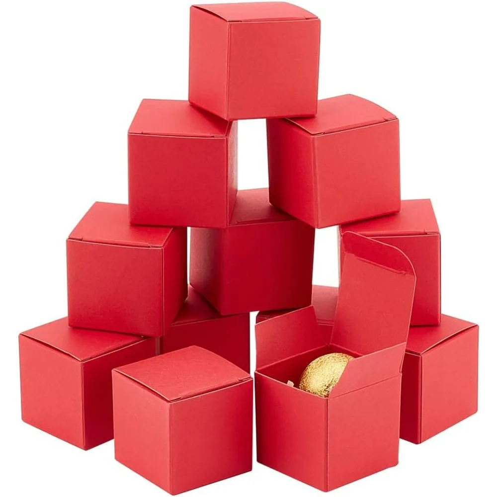 30pcs Red Gift Boxes 1.57 Inch Mini Square Paper Box Small Favor Boxes Foldable Candy Box Tiny Treat Favor Jewelry Boxes