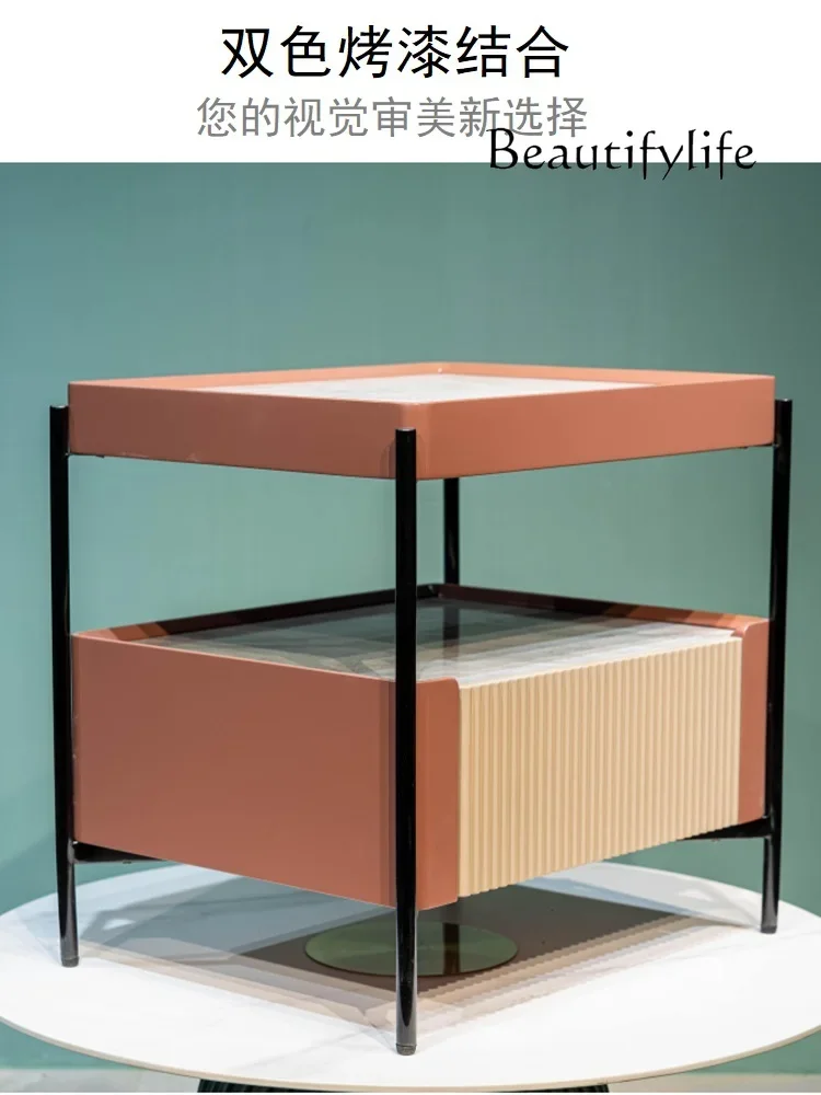 

European Entry Lux Stone Plate Bedside Table Designer Advanced Creative Bedroom Storage Bed Side Cabinet