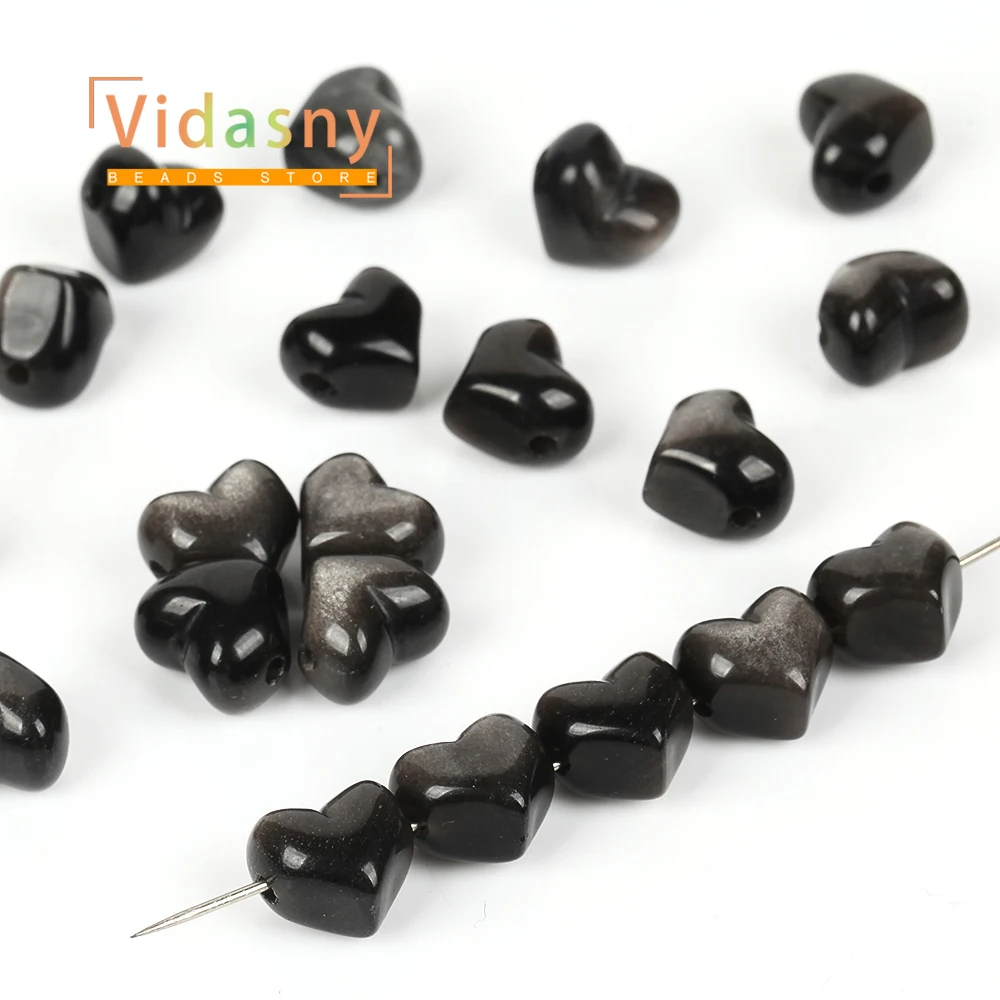 5 Stück Naturstein Silberner Obsidian Pfirsichherz-Form Lose Abstandsperlen für Schmuckherstellung DIY Armband Halskette Ohrringe – Detail 7