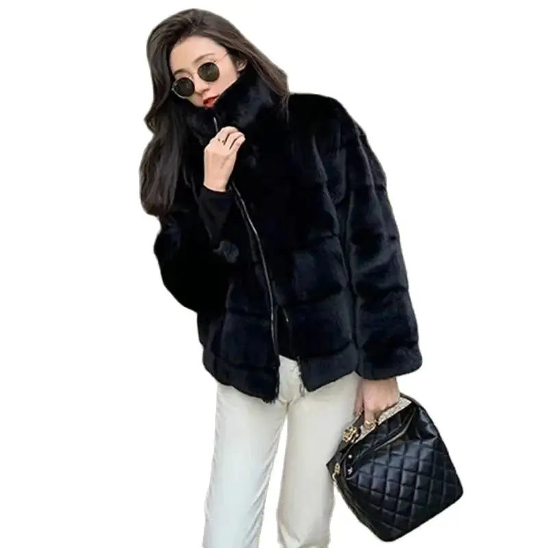 

Danish Mink Grass Coat Female 2023 New Winter Mink Velvet-like Young Models Slim Stand Collar Mao Mao Thickupper Garment Tide