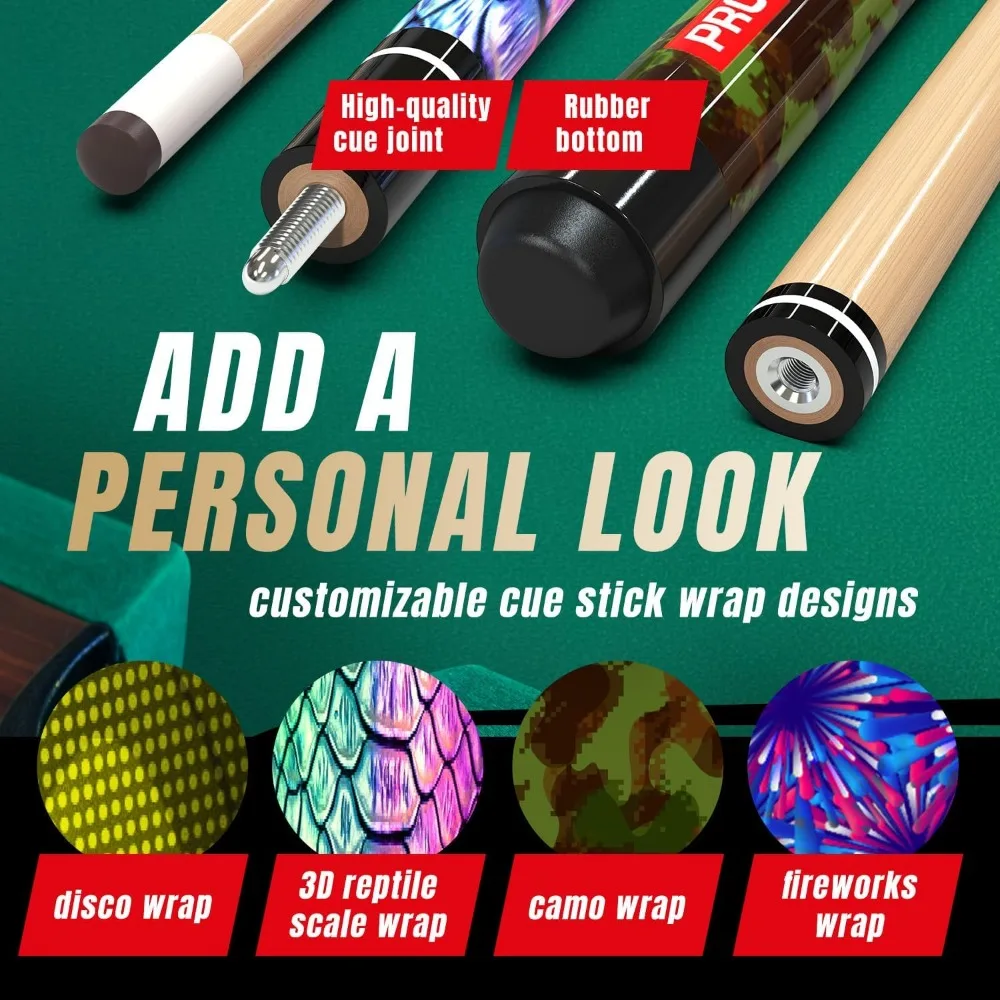 مجموعة عصا حمام السباحة المكونة من 4 قطع من الدرجة الاحترافية مع أعمدة القيقب الكندية وأطراف الانحراف المنخفض والطباشير الإضافية للعبة المحسنة