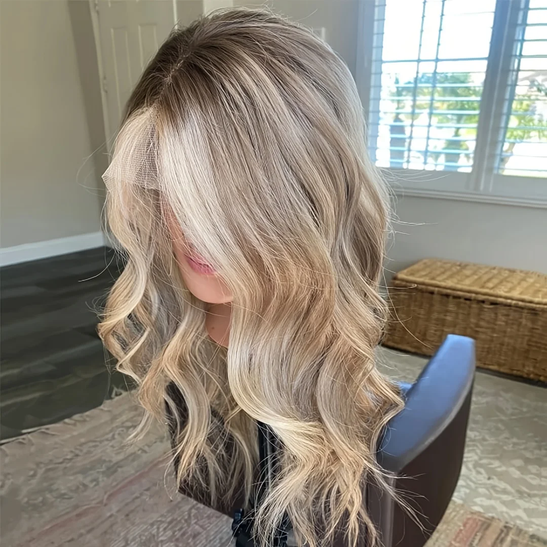 

Soft Ombre Blond Wave Hair 150 density and 13×4 100%human hair wig lace front wig, with baby hair pre plucked
