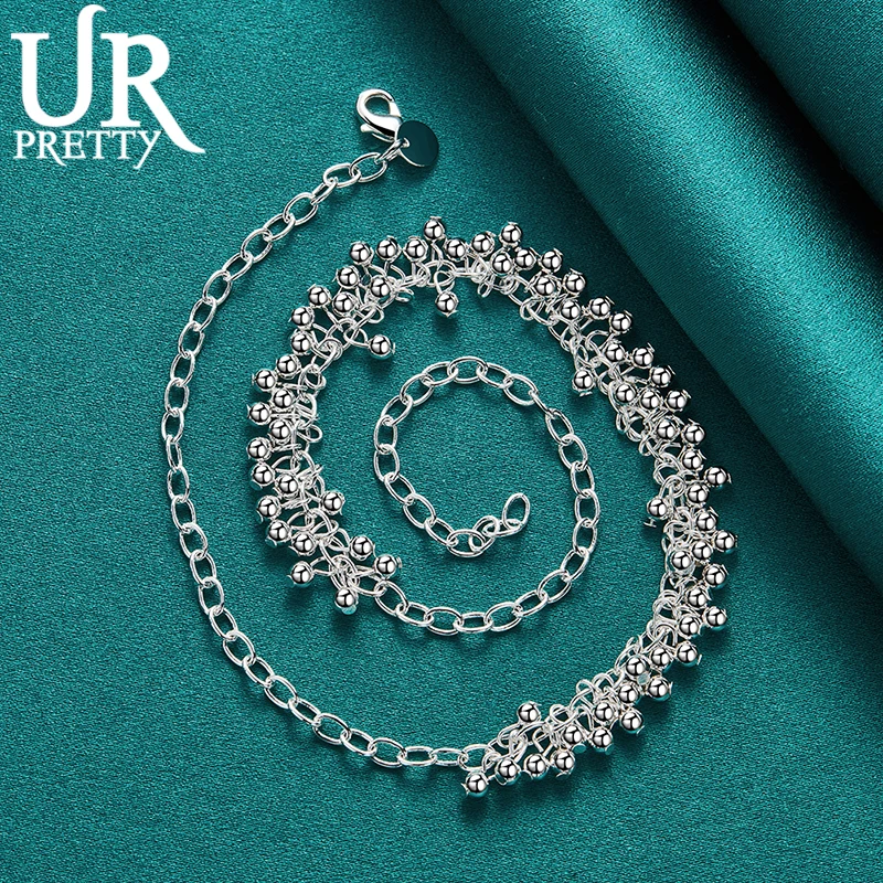 UPRETTY-925 Sterling Silver Smooth Uva Bead Colar Para As Mulheres, Festa De Casamento, Charme De Noivado, Jóias Presente, 18 