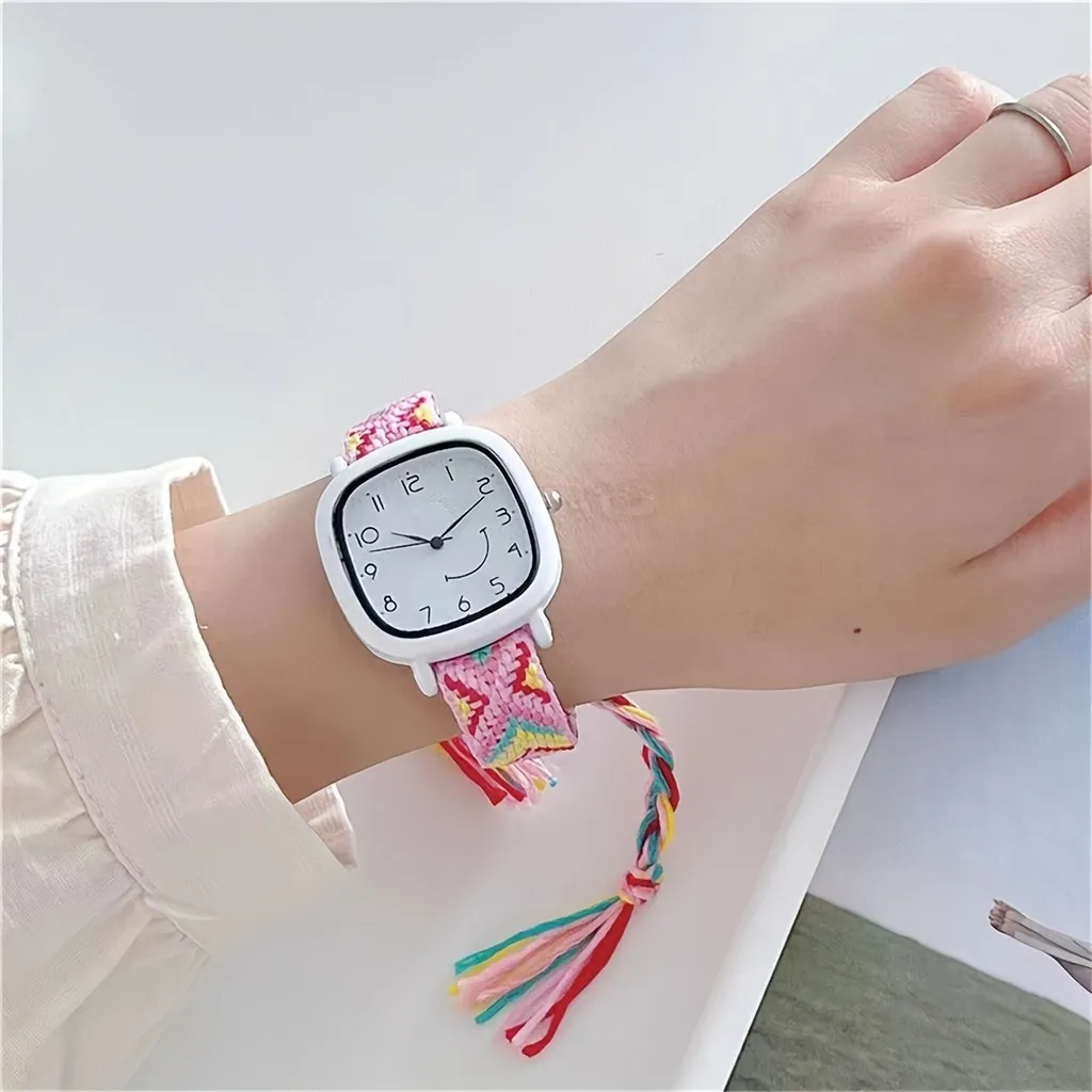 Prepare Watch Straps Women`s Quartz Wrist  Square es  Ladies Canvas Braided    Adjustable