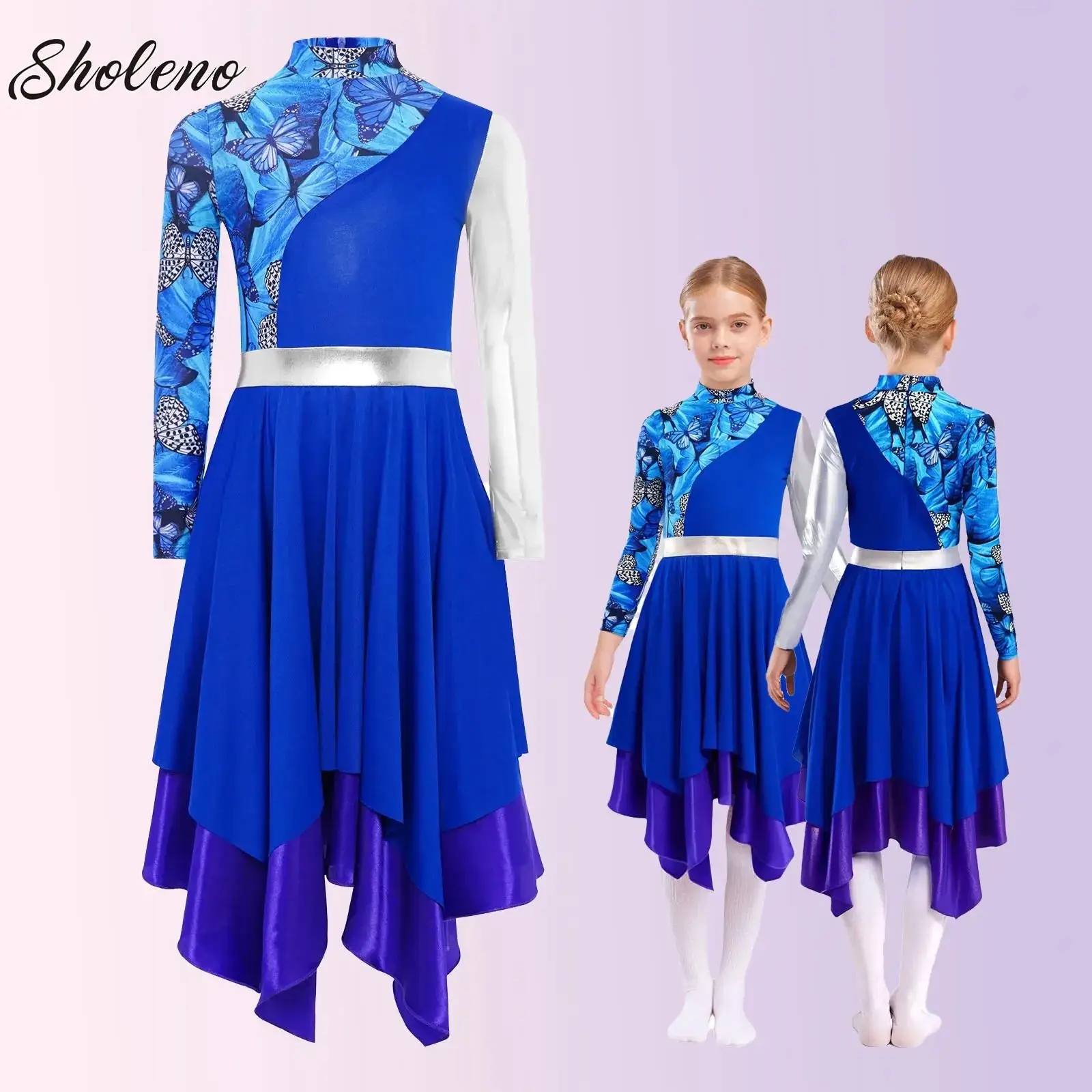 

Kids Liturgical Worship Praise Ballet Lyrical Dance Tunic Dresses Girls Sequins Gymnastics Lyrical Contemporary Dance Costume