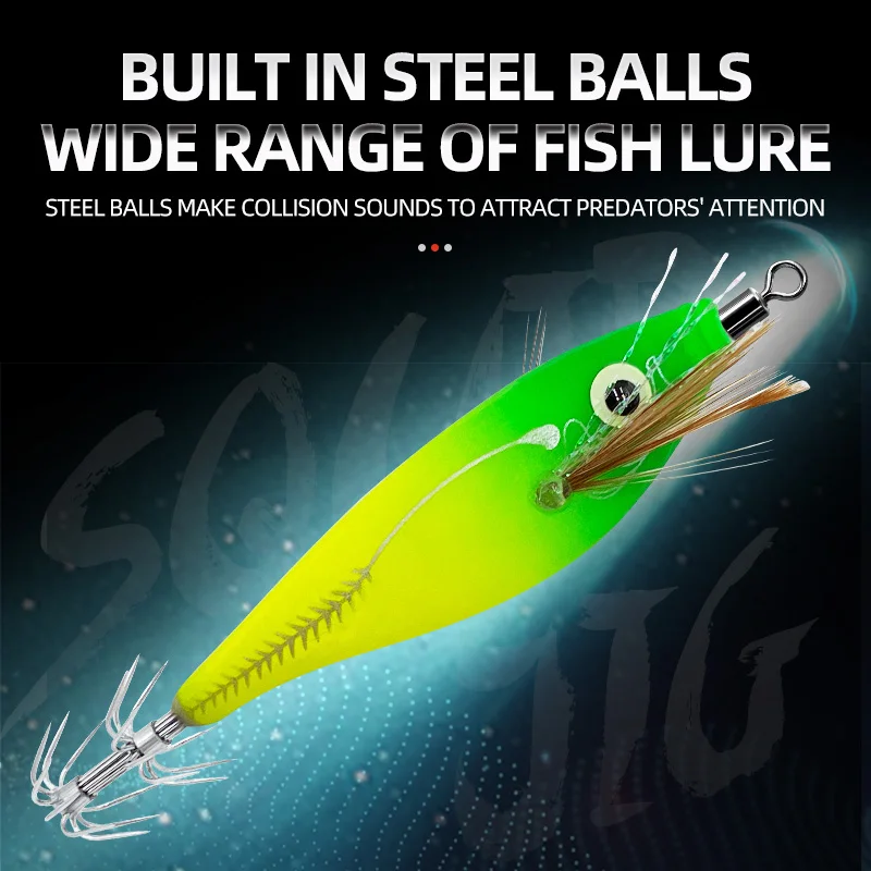 8 Colors/ Bag Luminous Squid Jig Lure Sea Fishing Wood Shrimp Lure Saltwater Cuttlefish Squid Jig Hook Bait Shrimp Wobbler Pesca