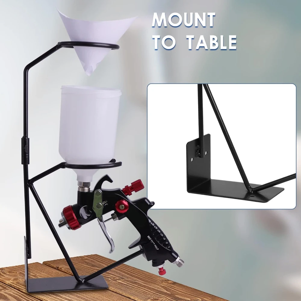 Gravity Feed Paint Spray Gun Holder Stand with Strainer Holder Wall or Bench Mount