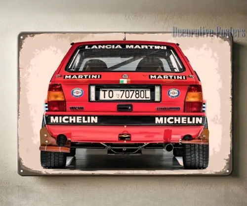 Lancia Integrale Rallye-Rennwagen Metallposter - Sammlerstück - 20x30cm - Aluminium