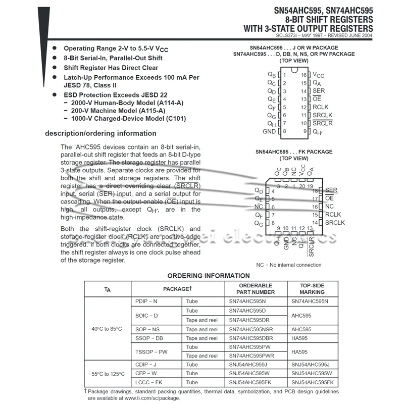 SN74AHC595PWR HA595 TSSOP16 10PCS shift register chip 8-bit shift register 3-state output register