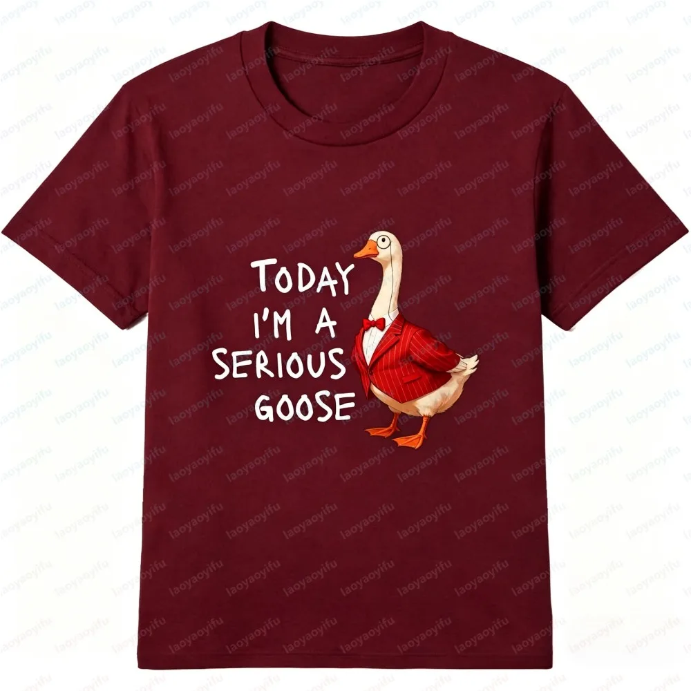 Men Summer Fashion Short Sleeve T-shirt Serious Goose Funny Slogan Cartoon Animal Graphic Fashion Casual Crew Neck  Daily Top