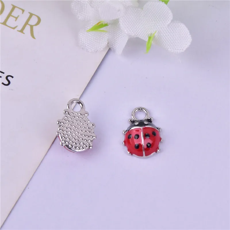 10pcs/pack 3D Style ladybug  Metal Enamel Charms for DIY Jewelry HandMade 12*9mm