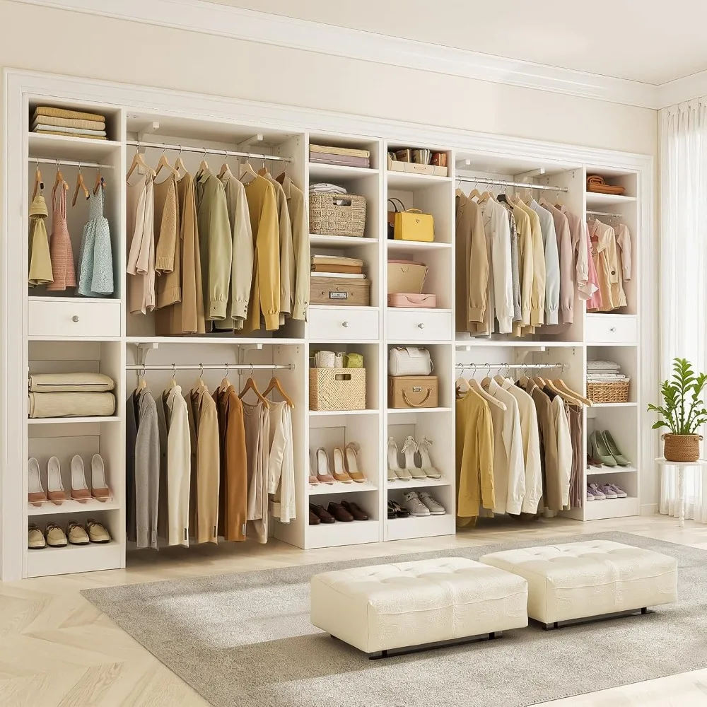 نظام تنظيم خزانة المشي الكبير عالي التحمل مع قضبان تعليق وأدراج، وخزانة ملابس خشبية بطول 10-15 قدم للتخزين الفعال #2