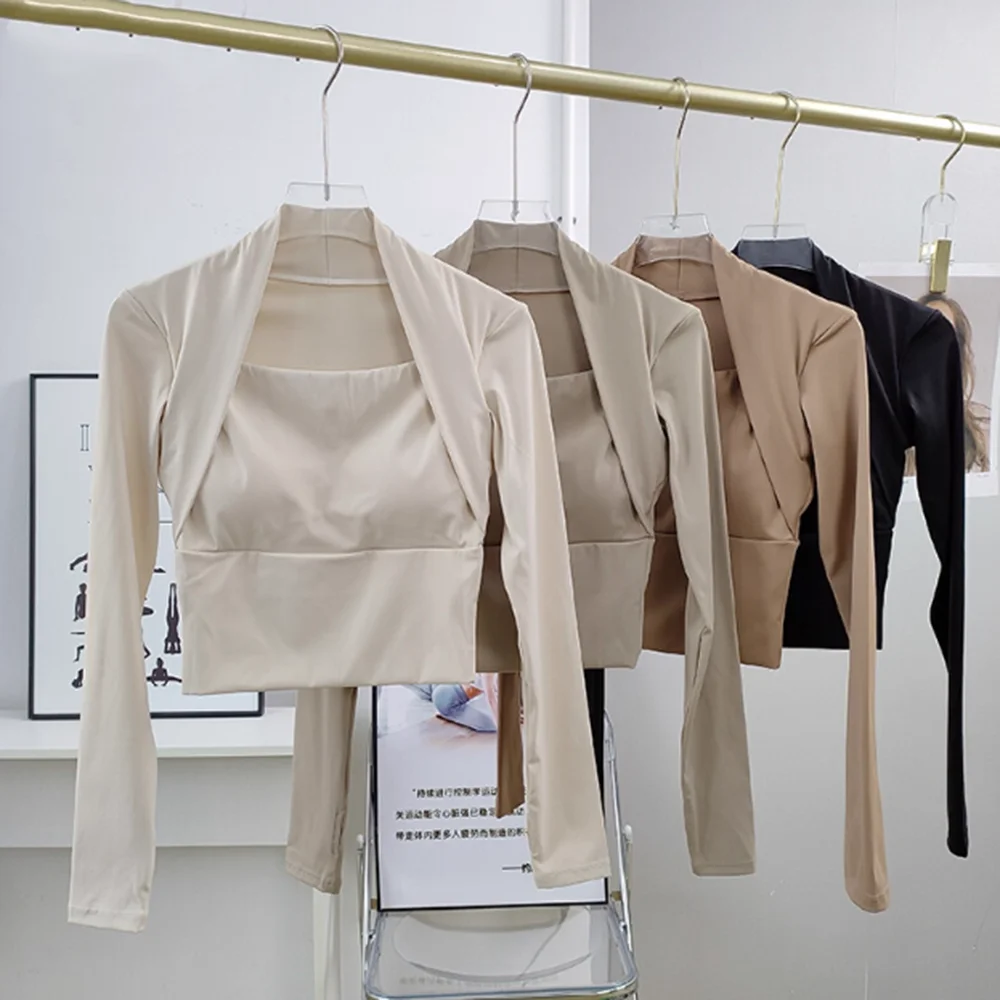 

Женский тренировочный топ с длинными рукавами и встроенным бюстгальтером, быстросохнущая рубашка для фитнеса для бега и пилатеса, осенне-зимняя тренировочная одежда