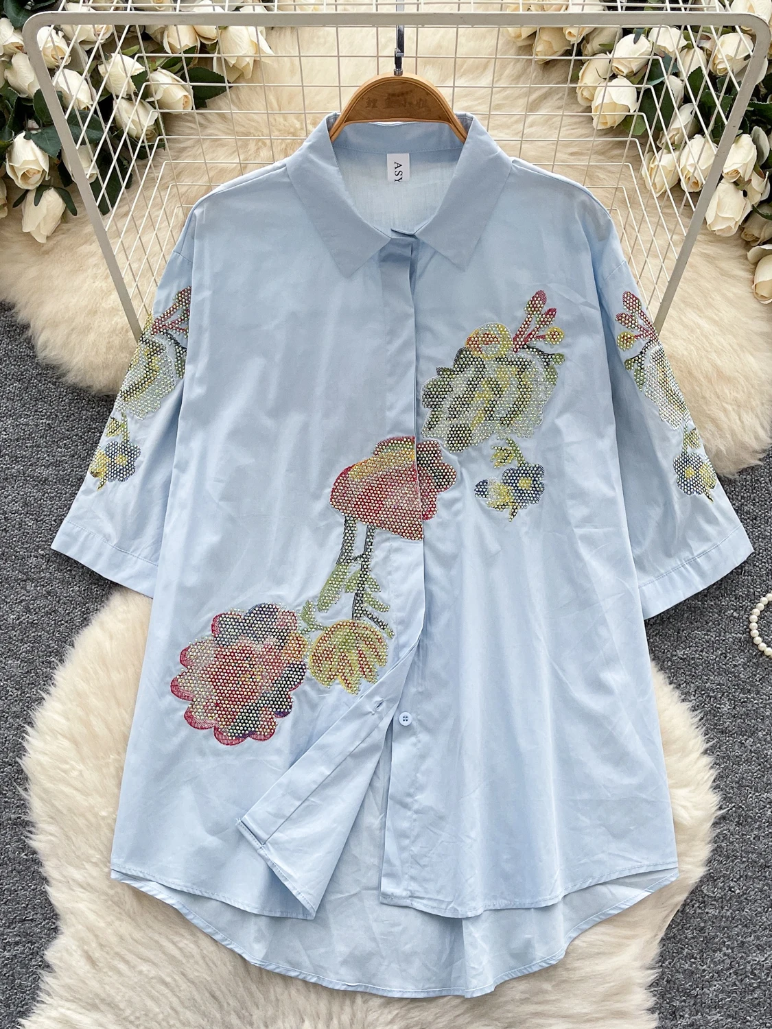 Fashion High-end Shirts Women's 2025 Summer New Hot Diamond Loose Design Comfort Chic Tops Feminine Nice Trendy Elegant Shirts