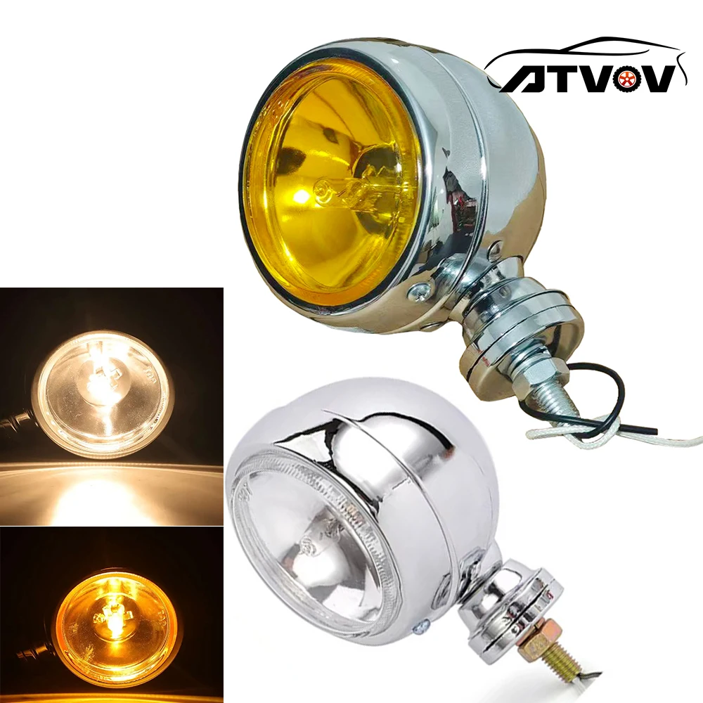 ATVOV-faro auxiliar para motocicleta, 12V, luz antiniebla, faro para Harley Chopper Bobber Cruisers Touring Custom Cafe Racer