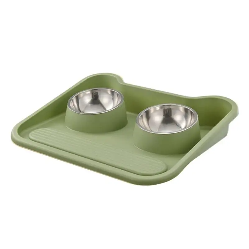 

448B Pet Food Double Bowls Tilted Cat Bowl Mat for Elevated & Dogs Feeders Anti-Slip Bowl Feeding Kitten Water Food Feeding