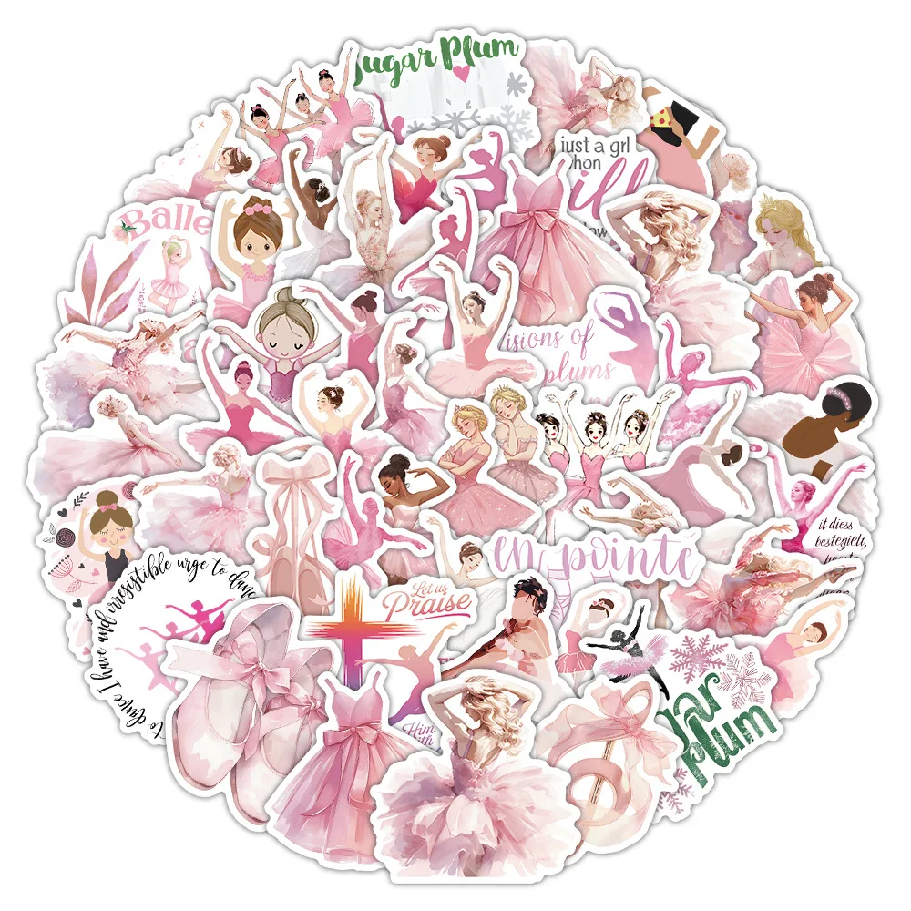 

50PCS Pink Ballet Girl Graffiti Sticker Cartoon Creative Decoration Stationery Box Water Cup Mobile Phone Case Laptop Decal Toy