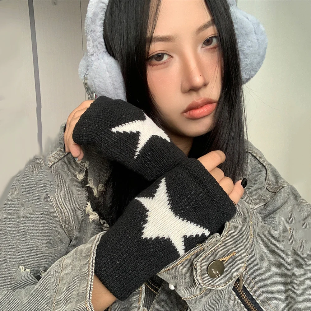 

Knitted Half Finger Gloves Women's Warm Soft Winter Mittens for Girl Guantes Y2K Sleeve Girls Lolita Goth Fingerless Gloves