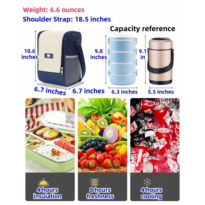 Portable Lunch Box Bag Waterproof Heat-insulating Fresh-keeping Bag Ice Packet Office Workers Thickened Lunch Box Outdoor Picnic