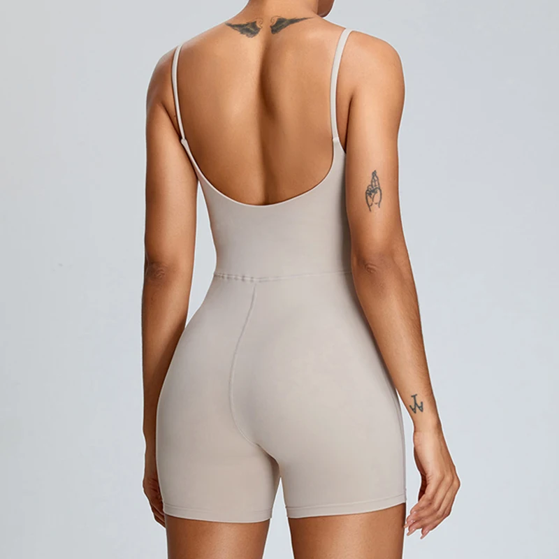 Sexy Backless Fitness Overalls Turns Butt Dance Playsuit Women Gym Romper Summer Yoga Jogging Sport Short Jumpsuit