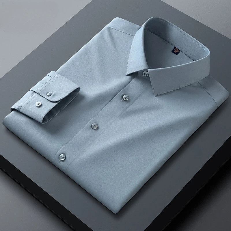 Easy Care Anti-Wrinkle Men Shirt Long Sleeves Dress Shirt Camisa Social Business Shirts Men Casual Long Sleeved White Black Blue