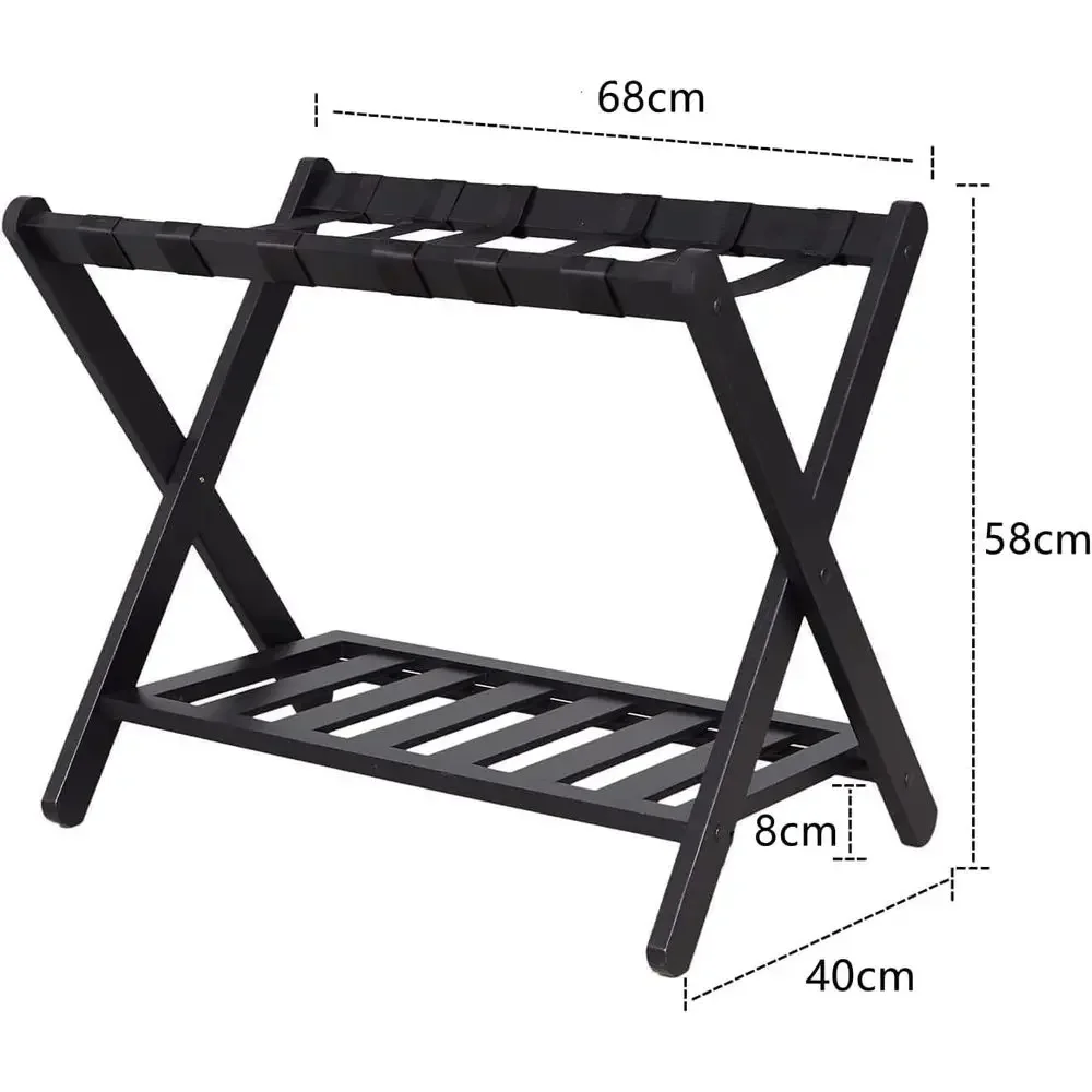 2-Tier Wooden Suitcase Stand with Storage Shelf for Bedroom or Hotel, 68x40x58cm