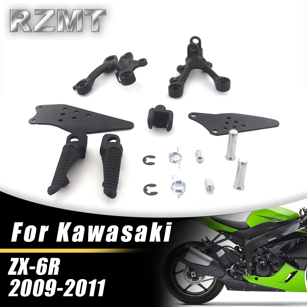 

ZX6R Motorcycle Folding Bracket Assembly Kit For KAWASAKI ZX-6R 2009-2011 Front Foot Rests Pedal Accessories Parts BLACK SILVER