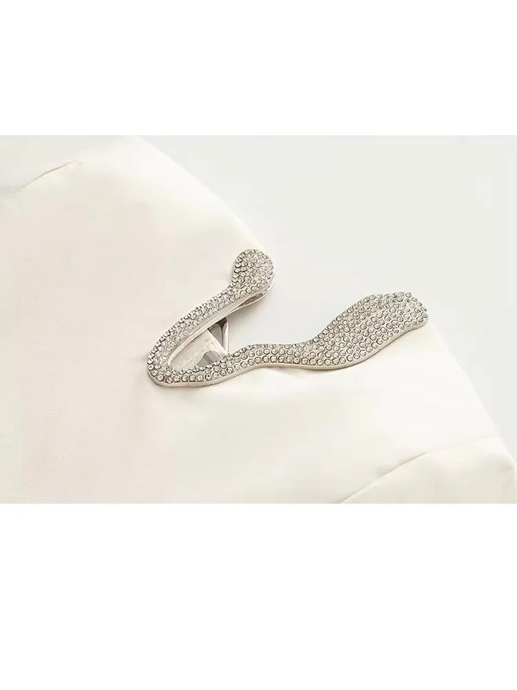 ชุดกระโปรงฤดูร้อนสำหรับผู้หญิง ดีไซน์ประดับคริสตัล ชุดเซ็กซี่ เสื้อครอปแขนกุดแบบไร้สาย+กระโปรงทรงเอแบบมินิ ซิปด้านข้าง แฟชั่น