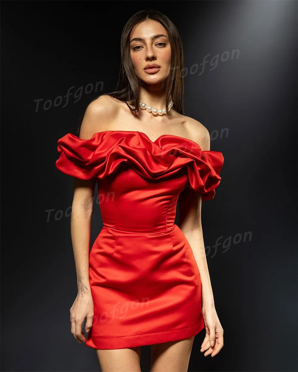 Toofgon Uit De Schouder Korte Zeemeermin Galajurken Aangepaste Mini Formele Feestavondjurken Backless Outfit Verjaardagskleding