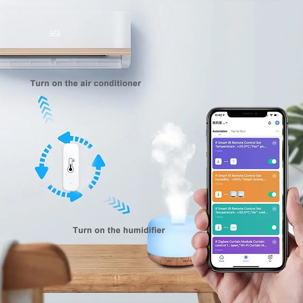 Sensor inteligente de temperatura y humedad, funciona con Tuya ZigBee/WiFi, funciona con seguridad para el hogar, funciona con batería Alexa Home K5U9