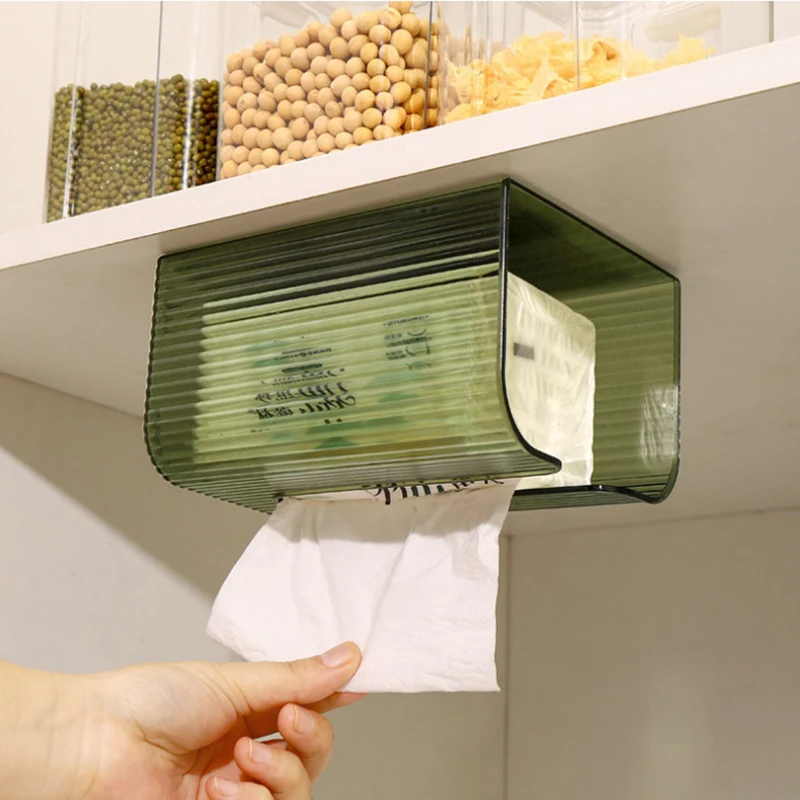 Bathroom Wall-Mounted Self-Adhesive Tissue Box Multi-Function Paper Towels Storage Box Portable Draw Cartons Commodity
