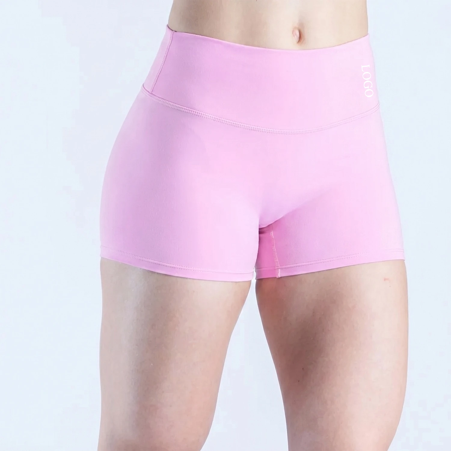 LOGO Ladies 3 Inch High Waist Naked‑Feeling Yoga Shorts Tummy Control Hip Lifting Quick‑Drying Fitness Shorts for  Gym Training