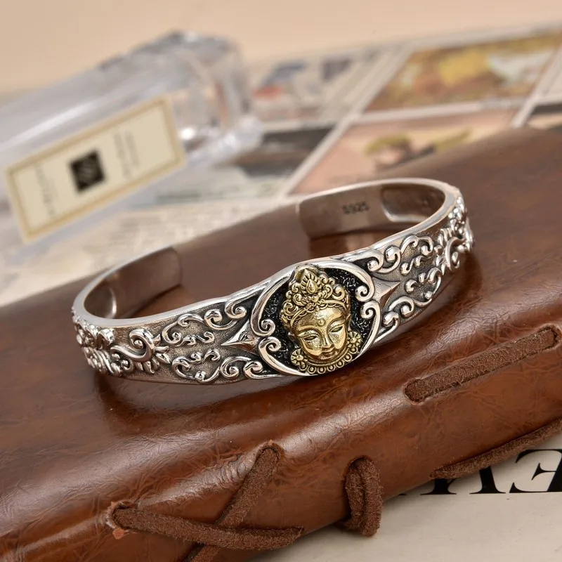 S925 Silver Green Tara Bracelet, Vintage Ethnic Style Wristband, Jewelry Men And Women