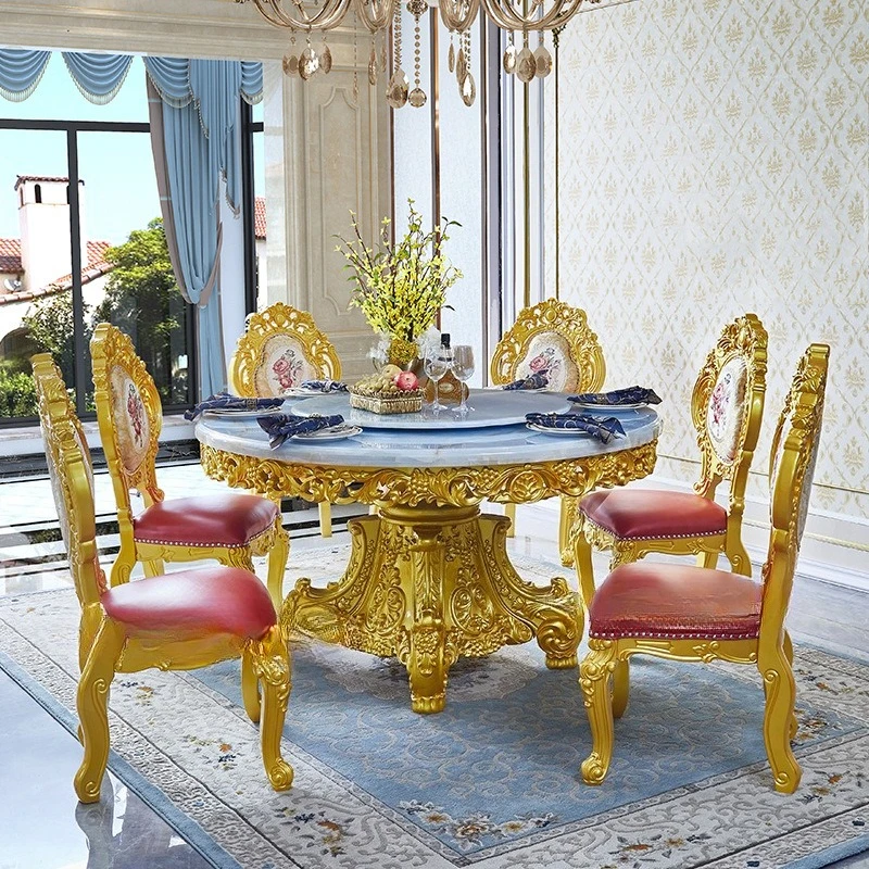 

Round dining table marble dining table hand carved solid wood dining table and chairs French villa round d