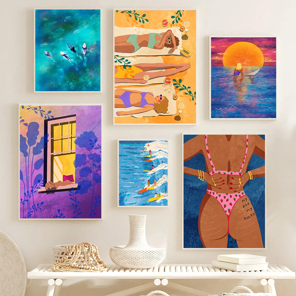 Nordic Abstract Poster Beach Party My Ass my Rules Girl Wall Art Print Diamond Painting For Living Room Cuadros Decorativos