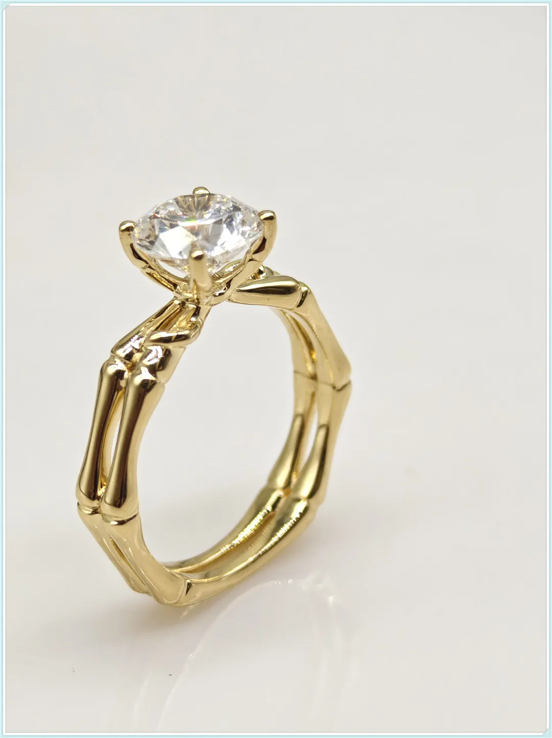 

14K Gold Lab-Grown Diamond HPHT CVD Double Hoop Bamboo Knot 2CT Engagement Ring Platinum Fine Jewelry Custom Wholesale