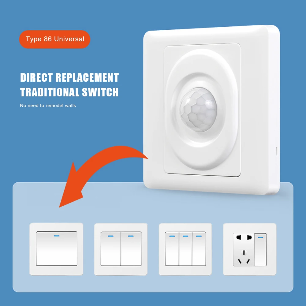 AC 220V 86 Type LED PIR Motion Sensor Light Switch Infrared Human Body Detection Auto On Off Light Smart Switch For Staircase