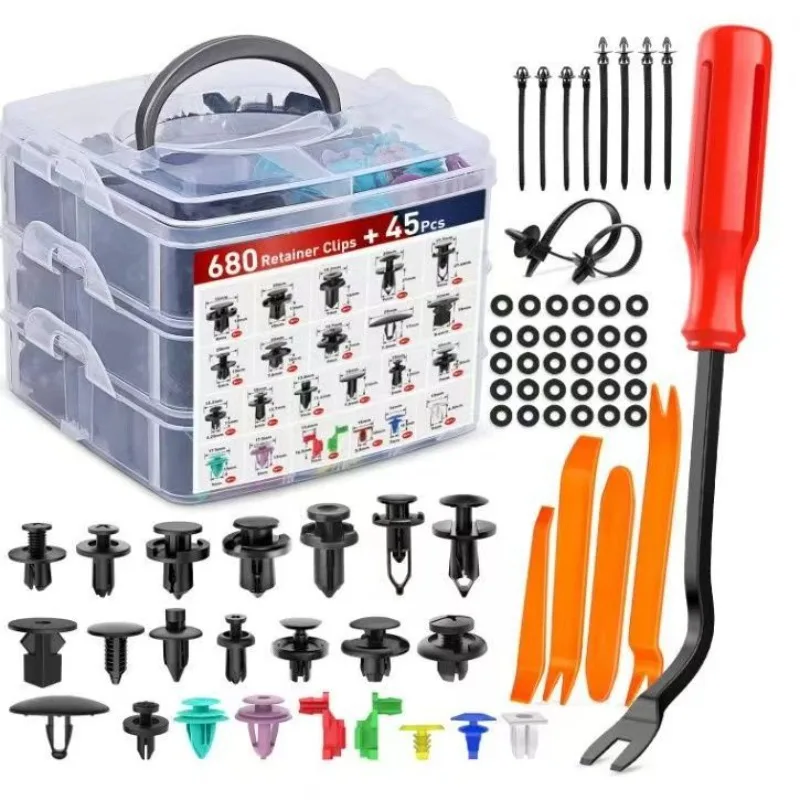 

725 шт. трехслойные зажимы в штучной упаковке, хит продаж, автомобильные крепежные пластиковые крепежи, 23 вида универсальных расширительных винтов