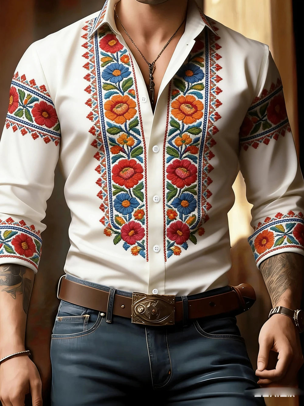 

Men's Ethnic Totem Geometric Pattern 3D Printed Black Shirt Long Sleeve Turn-down Collar Button Business Casual Hawaiian Shirt
