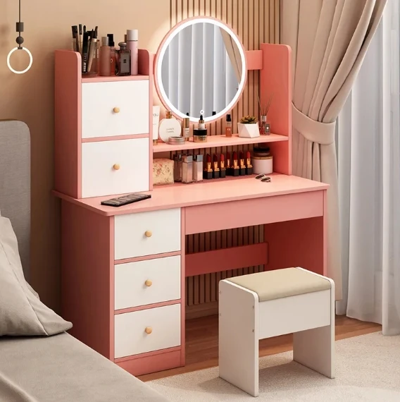 *Modern Simple Bedroom Dressing Table with Lighted Mirror Home Storage Cabinet for Hotel Use Feature for Female