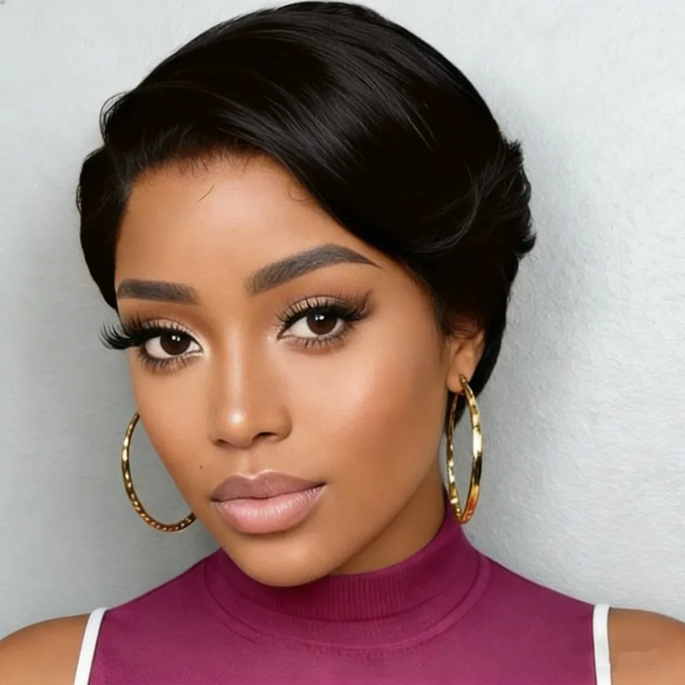 شعر مستعار بيكسي 13x1 T جزء دانتيل كثافة 150% 6 بوصة شعر بشري مجعد قصير شعر مستعار عابث قطع أسود/1b30/427 لون شعر مستعار للاستخدام اليومي للحفلات