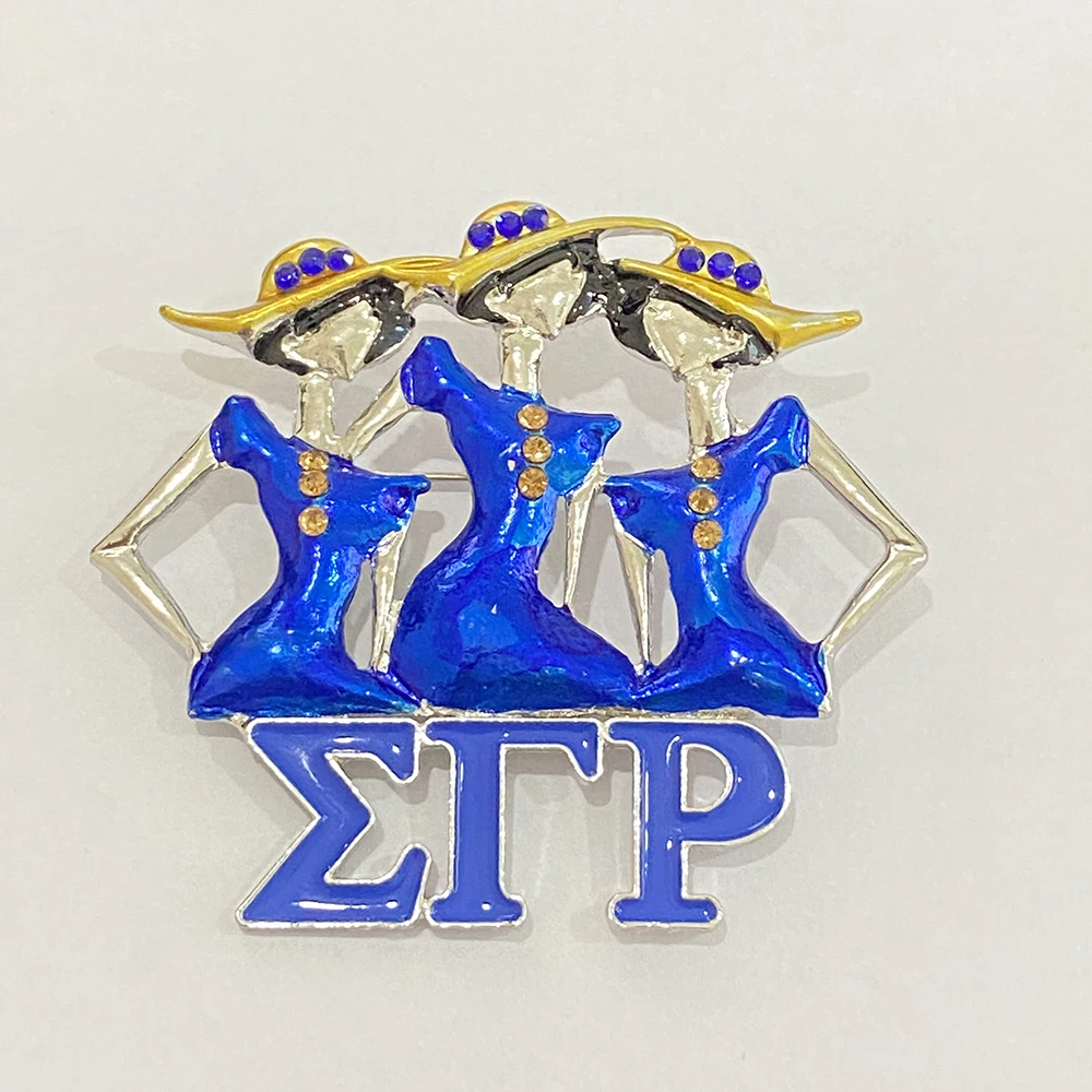 

Sigma Gamma Rho Greek Letter Three sisters Blue Enamel Brooch