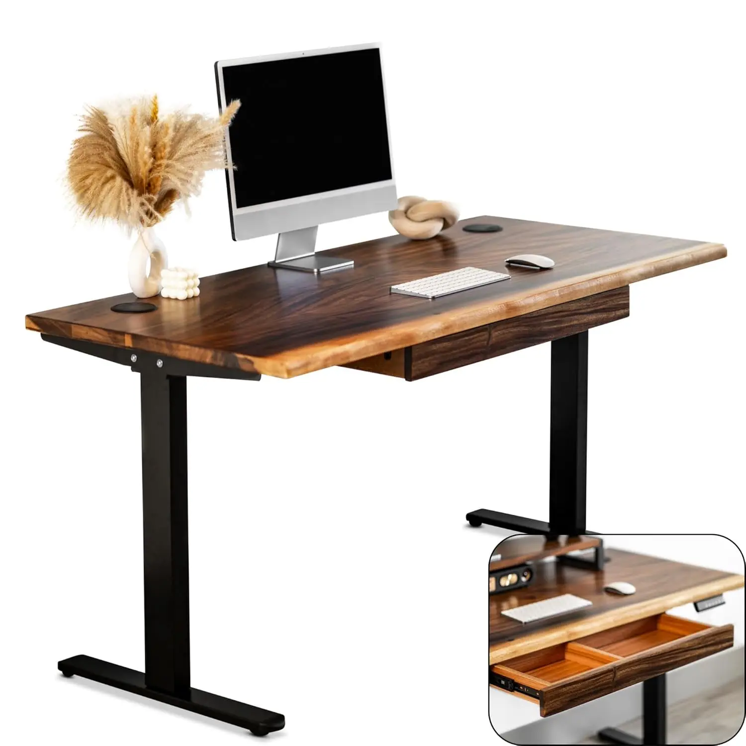 

Walnut Solid Wood Live Edge Standing Desk Adjustable Height Dual Motor Sit Stand Home Office 48x27, Customized