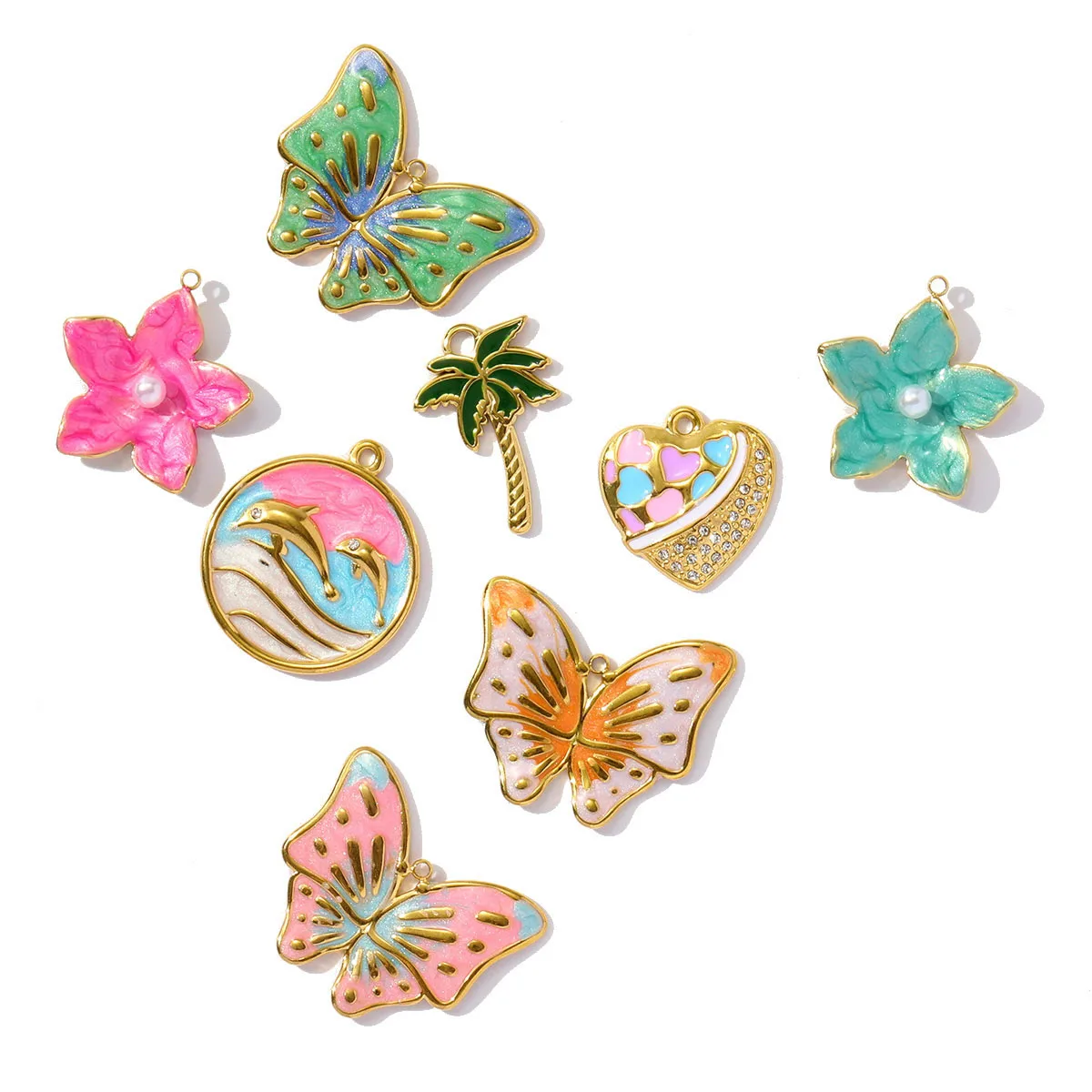 

3pcs/Lot Stainless Steel Enamel Butterfly Heart Flower Charms Pendant for DIY Jewelry Making Necklace Accessory Earring
